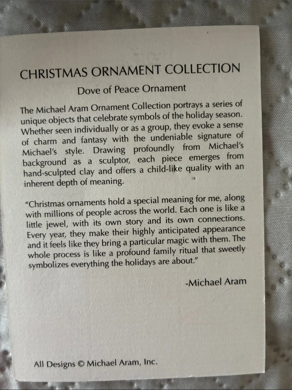 NIB Michael Aram Christmas Dove of Peace Ornament Collection Silverplate Oxidize